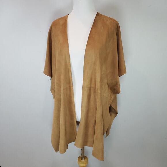 Eskandar Brown Suede Leather Tabard Vest Kimono Open Front Jacket Lagenlook O/S - Picture 7 of 16
